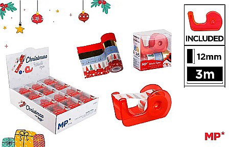 Benzi decorative - BANDA AUTOADEZIVA DECORATIVA IPB 12MM*3M 4/SET +1 DISPENSER CRACIUN CH24014