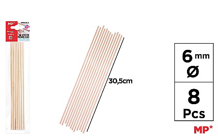 Materiale tehnice pentru aranjamente florale - BAGHETE LEMN IPB 6MM*30.5CM 8/SET NATUR PM028-4