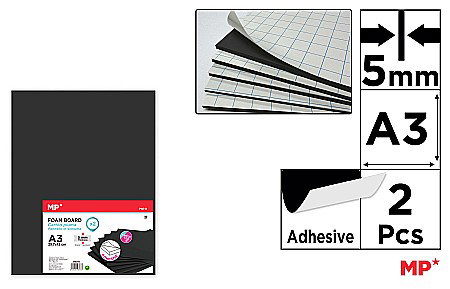 FINE ARTS&GRAPHICS - CARTON MOUSSE IPB ADEZIV A3 5MM 2/SET NEGRU PN711