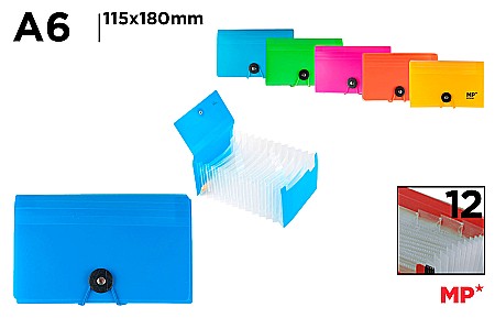 Mape cu multiple compartimente - SERVIETA IPB A6 PP 12 COMPARTIMENTE CU ELASTIC CULORI NEON PC616