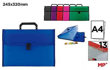 ORGANIZARE SI ARHIVARE - SERVIETA IPB A4 PP 13 COMPARTIMENTE CU MANER TRANSLUCIDA CULORI ASORTATE PC345AF