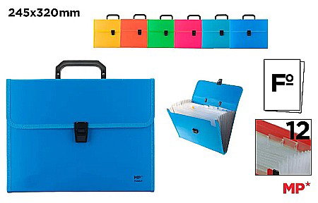 ORGANIZARE SI ARHIVARE - SERVIETA IPB A4 PP 12 COMPARTIMENTE CU MANER CULORI FLUO PC305AF