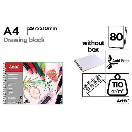 Blocuri de desen profesionale - BLOC DESEN IPB A4 ARTIX SPIRA 80 COLI 110GR/M2 PB341