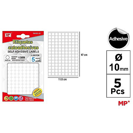 HARTIE PRODUSE DIN HARTIE - ETICHETE ADEZIVE IPB 10MM 5 COLI/SET 630 BUCATI ROTUNDE PN151-01