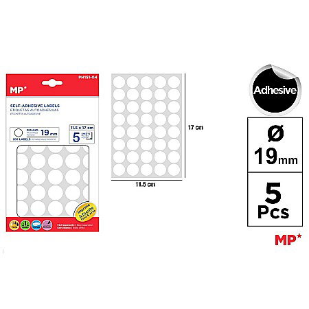 HARTIE PRODUSE DIN HARTIE - ETICHETE ADEZIVE IPB 19MM 5 COLI/SET 200 BUCATI ROTUNDE PN151-04