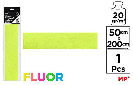 Hartie Creponata, Hartie Glasata - HARTIE CREPONATA IPB 50*200CM 20GR GALBEN FLUORESCENT PN224-03