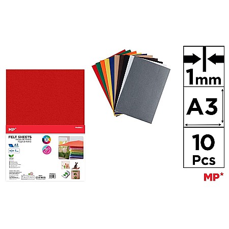 Fetru A3 - PASLA IPB A3 1MM 180GR 10/SET CULORI ASORTATE PN499A3