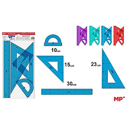 Rigle, echere si raportor plastic - SET GEOMETRIE IPB 4 PIESE 4 CULORI PA144C