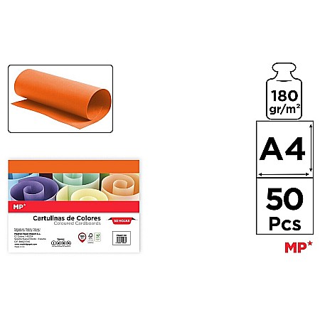 Hartie si carton colorate - CARTON COLOR IPB A4 180GR 50/SET PORTOCALIU PN467-50