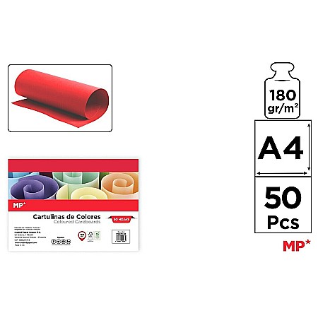 Hartie si carton colorate - CARTON COLOR IPB A4 180GR 50/SET ROSU PN470-50