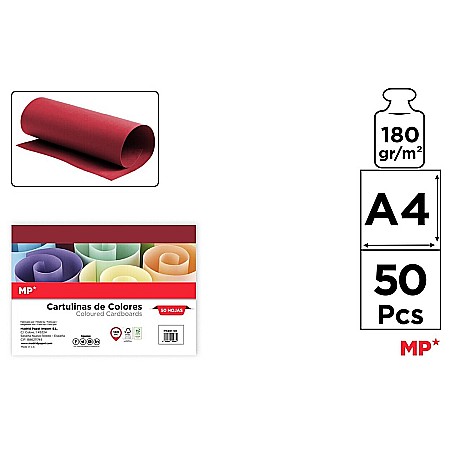 Hartie si carton colorate - CARTON COLOR IPB A4 180GR 50/SET ROSU INCHIS PN471-50