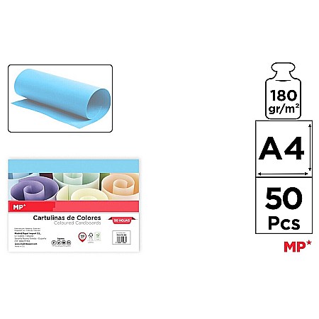 Hartie si carton colorate - CARTON COLOR IPB A4 180GR 50/SET ALBASTRU DESCHIS PN473-50