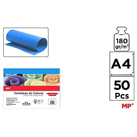 Hartie si carton colorate - CARTON COLOR IPB A4 180GR 50/SET ALBASTRU PN474-50