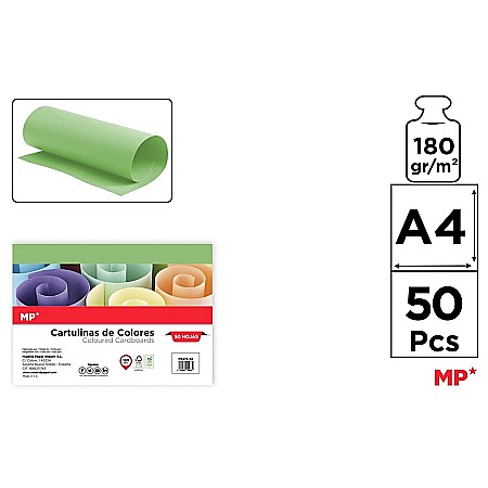 Hartie si carton colorate - CARTON COLOR IPB A4 180GR 50/SET VERDE FISTIC PN476-50