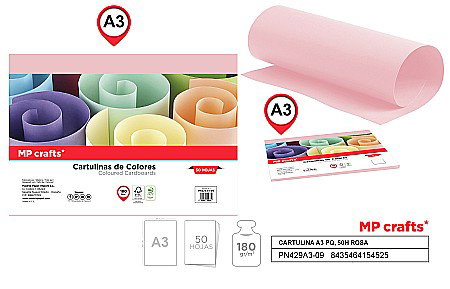 HARTIE PRODUSE DIN HARTIE - CARTON COLOR IPB A3 180GR 50/SET ROZ PN429A3-09