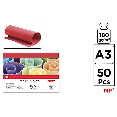 HARTIE PRODUSE DIN HARTIE - CARTON COLOR IPB A3 180GR 50/SET ROSU PN429A3-11