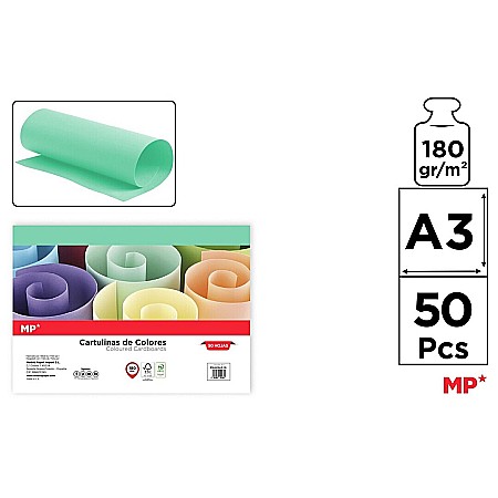 HARTIE PRODUSE DIN HARTIE - CARTON COLOR IPB A3 180GR 50/SET VERDE PN429A3-16