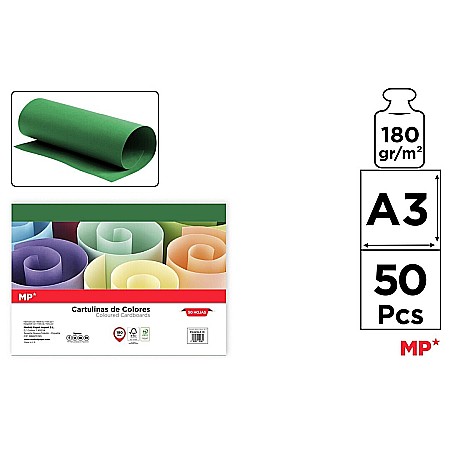 HARTIE PRODUSE DIN HARTIE - CARTON COLOR IPB A3 180GR 50/SET VERDE INTENS PN429A3-19