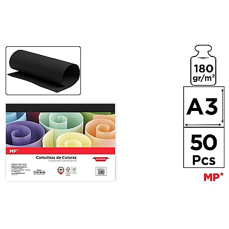 CARTON COLOR IPB A3 180GR 50/SET NEGRU PN429A3-21