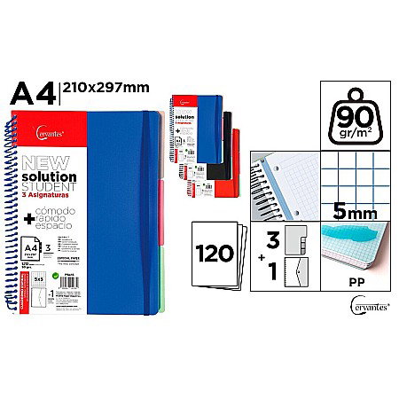 Caiete cu 2 sau mai multe subiecte - CAIET A4 IPB PP SPIRA 120F CU ELASTIC SI 3 SEPARATOARE CULORI ASORTATE PATRATELE PB416