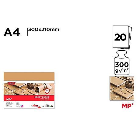 Hartie si carton colorate - CARTON KRAFT IPB A4 300GR 20/SET PN308