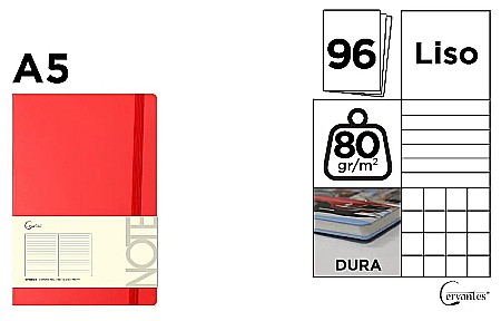 Agende nedatate - NOTES IPB A5 CERVANTES CU ELASTIC 96F ROSU, LINII, PATRATELE SI VELIN PB647