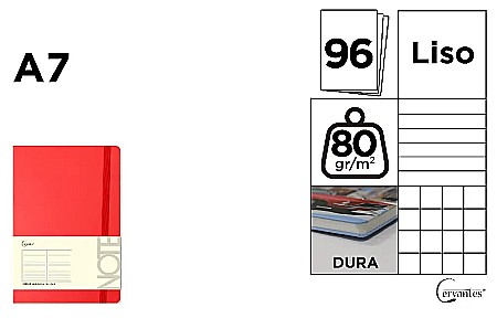 Agende nedatate - NOTES IPB A7 CERVANTES CU ELASTIC 96F ROSU, LINII, PATRATELE SI VELIN PB649