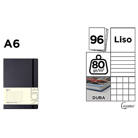 Agende nedatate - NOTES IPB A6 CERVANTES CU ELASTIC 96F NEGRU AR/ DR/ VE PB651