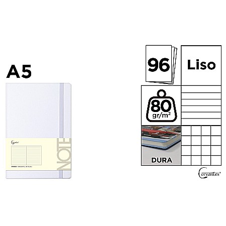 Carnetele notite copii - NOTES IPB A5 CERVANTES CU ELASTIC 96F ALB AR/DR/VE PB653