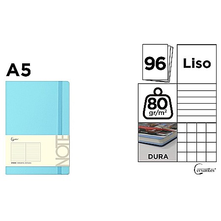 Agende nedatate - NOTES IPB A5 CERVANTES CU ELASTIC 96F ALBASTRU AZUR PASTEL AR/ DR/ VE PB659