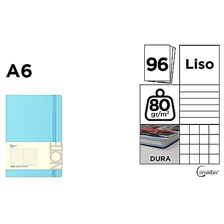 Agende nedatate - NOTES IPB A6 CERVANTES CU ELASTIC 96F ALBASTRU AZUR PASTEL AR/ DR/ VE PB660