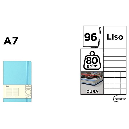 Agende nedatate - NOTES IPB A7 CERVANTES CU ELASTIC 96F ALBASTRU AZUR PASTEL AR/ DR/ VE PB661