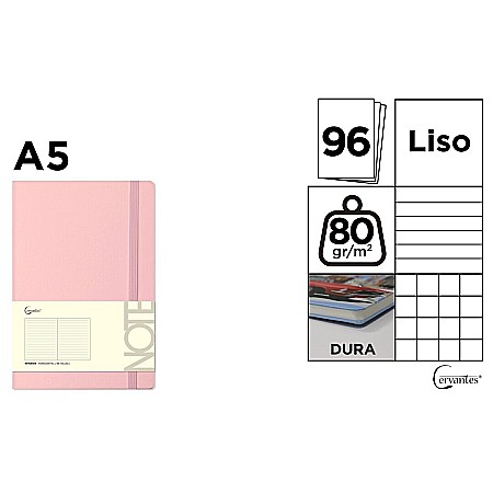 Agende nedatate - NOTES IPB A5 CERVANTES CU ELASTIC 96F CORAL PASTEL AR/ DR/ VE PB665