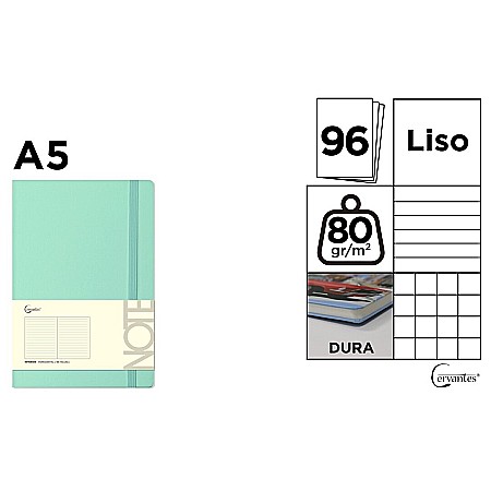 Agende nedatate - NOTES IPB A5 CERVANTES CU ELASTIC 96F TURQUOISE PASTEL AR/ DR/ VE PB668