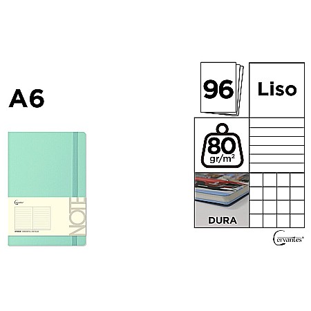 Agende nedatate - NOTES IPB A6 CERVANTES CU ELASTIC 96F TURQUOISE PASTEL AR/ DR/ VE PB669