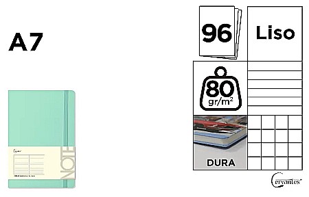 Agende nedatate - NOTES IPB A7 CERVANTES CU ELASTIC 96F TURQUOISE PASTEL AR/DR/VE PB670