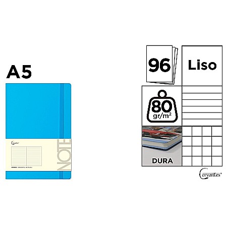 Agende nedatate - NOTES IPB A5 CERVANTES CU ELASTIC 96F ALBASTRU AZUR AR/ DR/ VE PB683