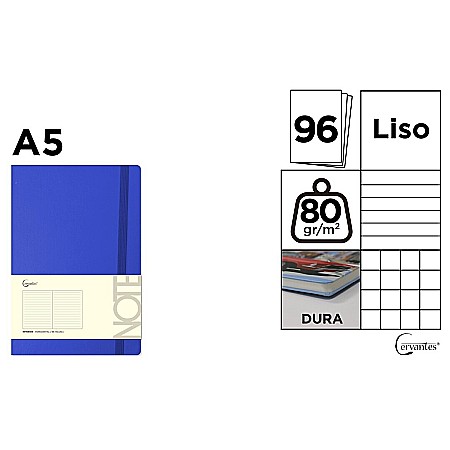 Agende nedatate - NOTES IPB A5 CERVANTES CU ELASTIC 96F ALBASTRU INTENS AR/ DR/ VE PB695