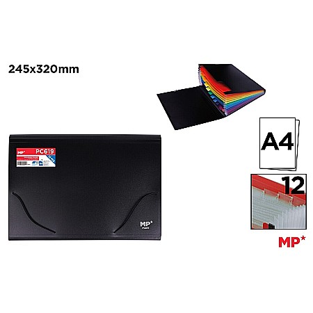 ORGANIZARE SI ARHIVARE - SERVIETA IPB A4 PP NEAGRA 12 COMPARTIMENTE COLORATE, CU ELASTIC PC619