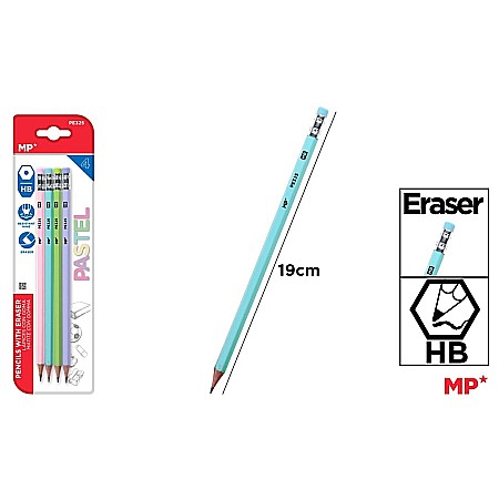 Creioane - CREION GRAFIT IPB HB CU RADIERA CULORI PASTEL 4/SET PE325