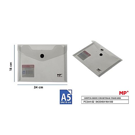 Mape tip plic cu capsa - MAPA PLASTIC IPB A5 CU CAPSA GRI TRANSPARENT PC544-02