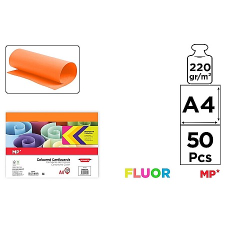 Hartie si carton colorate - CARTON COLOR IPB A4 220GR 50/SET PORTOCALIU NEON PN484-50