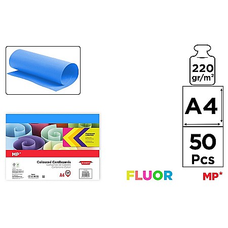 Hartie si carton colorate - CARTON COLOR IPB A4 220GR 50/SET ALBASTRU NEON PN487-50