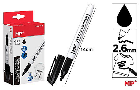 Markere textile H - MARKER TEXTILE IPB VF ROTUND 2.6MM NEGRU PE471N-S