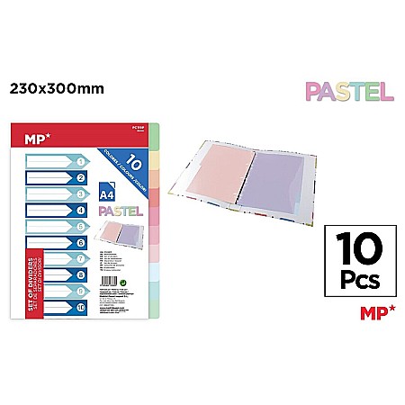 Separatoare index si separatoare biblioraft - SEPARATOARE INDEX PLASTIC IPB A4, 1-10, 10 CULORI/SET PASTEL PC119P