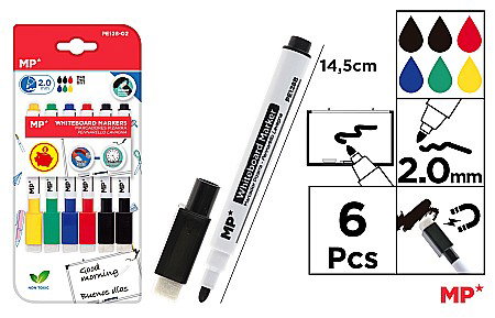 INSTRUMENTE DE SCRIS - MARKER WHITEBOARD IPB 6 markere whiteboard, cu burete de sters, capac magnetic, PE128-02