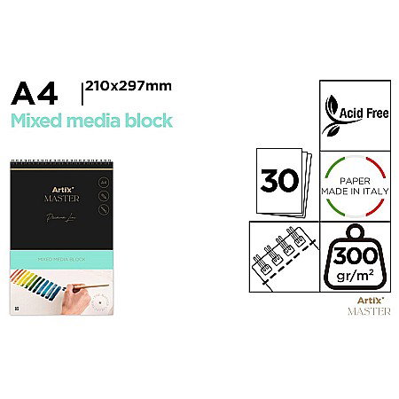 Blocuri de desen profesionale - BLOC DESEN MIXT IPB A4 ARTIX SPIRA 30 COLI 300GR/M2 PB1015