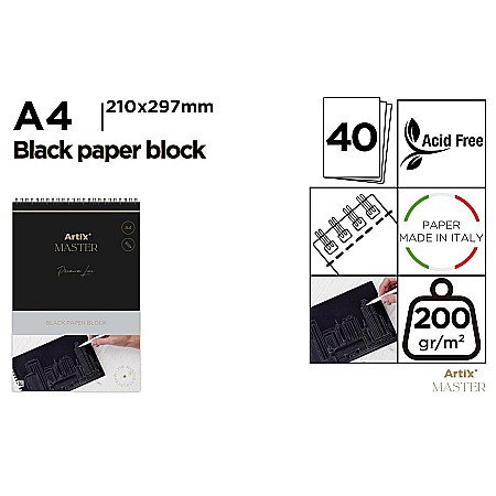 FINE ARTS&GRAPHICS - BLOC SCHITE HARTIE NEAGRA IPB A4 ARTIX SPIRA 40 COLI 200GR/M2 PB1024