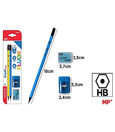 Seturi scolare - SET DE SCRIS IPB 2 CREIOANE CU RADIERA HB + RADIERA + ASCUTITOARE FLUO PA668