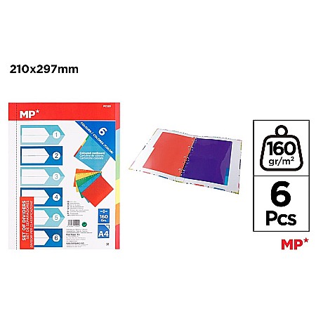 Separatoare index si separatoare biblioraft - SEPARATOARE INDEX CARTON IPB A4, 1-6, 6 CULORI/SET PC120
